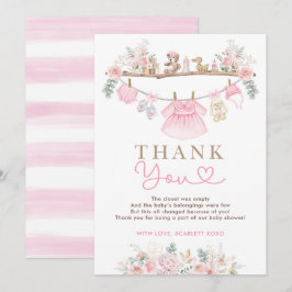Cartão De Agradecimento Menina Roupa Rosa Chá de fraldas Floral Rosa