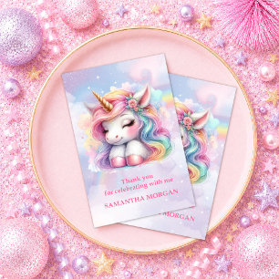 Cartão De Agradecimento Menina Unicórnio Pastel Enfeitiçado Aniversário Ob