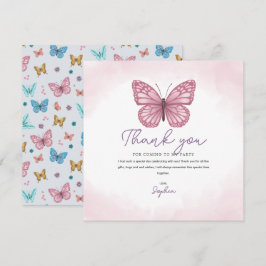 Cartão De Agradecimento Meninas Borboleta Aquarela Rosa Fofo Infantil