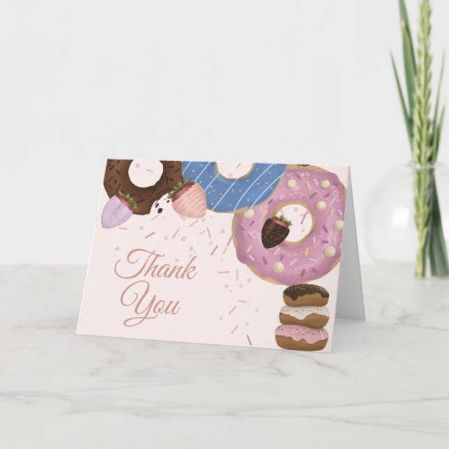 Cartão De Agradecimento Meninas Doce Donut Pastel Aniversário (Frente)
