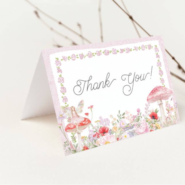 Cartão De Agradecimento Meninas Fairy Garden Magia Obrigado (Girls Fairy Enchanted Garden Birthday Thank You Card)