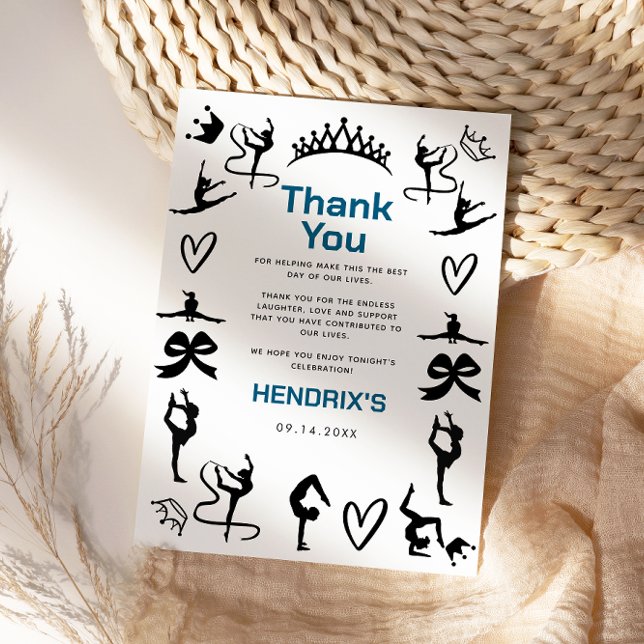 Cartão De Agradecimento Meninas Ginástica Moderna Preta 10º Aniversário (Girls Modern Black Gymnastics 10th Birthday Thank You Card)