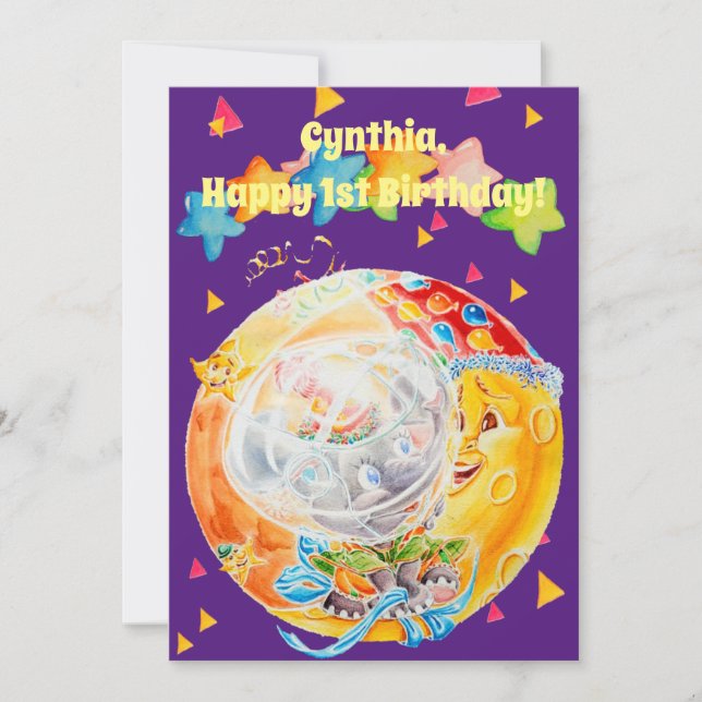 Cartão De Agradecimento Meninas Primeiro Aniversário Saudações Personaliza (Frente)