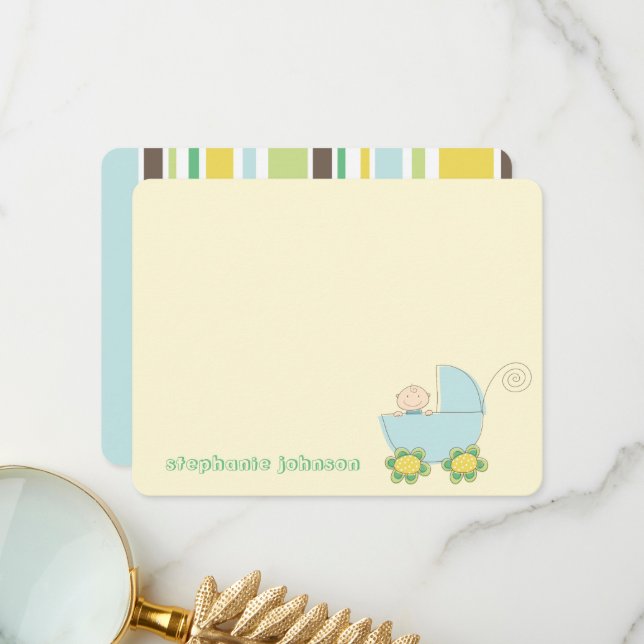 Cartão De Agradecimento Menino Bonito Em Chá de fraldas De Sorvete Azul (Frente/Verso In Situ)