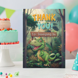 Cartão De Agradecimento Menino Colorido dos Dinossauros Bonito Primeiro An