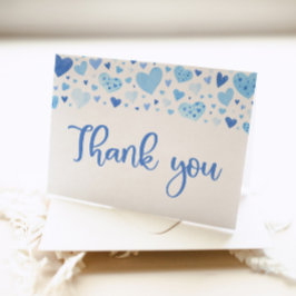 Cartão De Agradecimento Menino de Aquarela Corações Azuis Namorada do Dia 