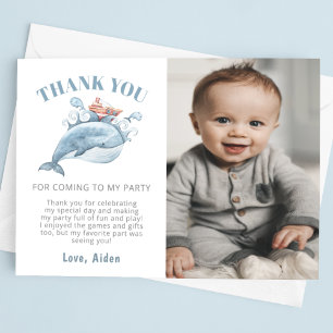 Cartão De Agradecimento Menino de Baleia Azul Foto de Aniversário