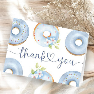 Cartão De Agradecimento Menino de Donuts Azuis Brunch Baby Shower Dobra Ag