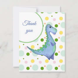 Cartão De Agradecimento Menino Dinossauro Azul Aniversário Aquarela