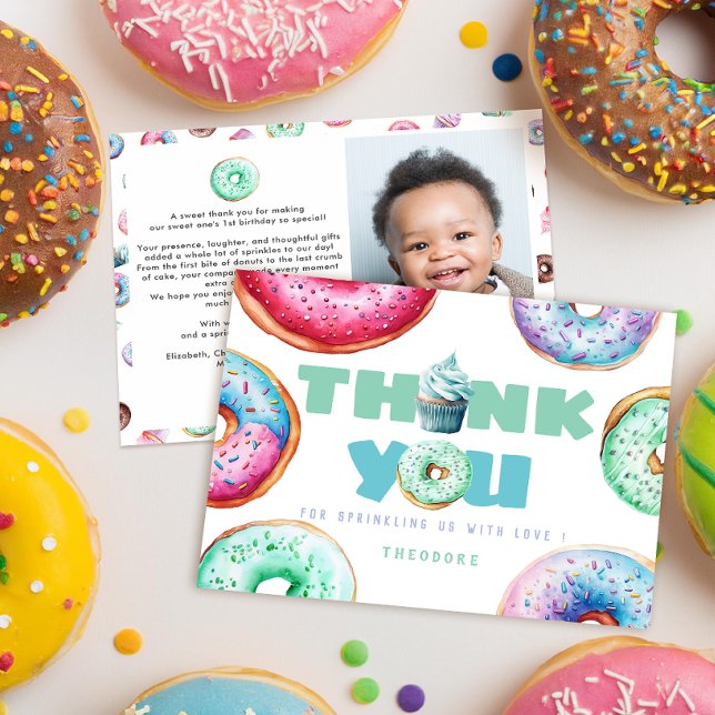 Cartão De Agradecimento Menino do Donut Fofo Mensagem Personalizada Foto d (Criador carregado)