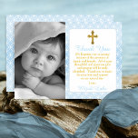 Cartão De Agradecimento Menino Eternidade Anel Foto Cruzada Batismo Obriga<br><div class="desc">Basta adicionar a sua pequena precioso ou a cor ou a foto preta e branca e o batismo / Chantageando a mensagem e o nome do "obrigado você" para personalizar este doce anéis de eternidade que olham com a design cristã. Design original por Holiday Hearts Design (todos os direitos reservados)....</div>
