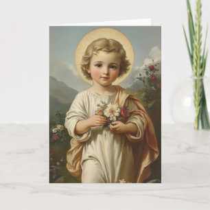 Cartão De Agradecimento Menino Jesus Floral Religioso Vintage
