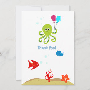 Cartão De Agradecimento Menino polvo de aniversário debaixo do mar