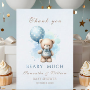 Cartão De Agradecimento Menino Urso de Pelúcia Balão Azul Churrasco de Beb