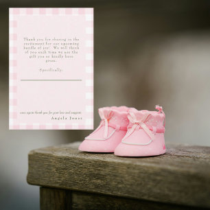 Cartão De Agradecimento Mensagem de Chá de Gingham Baby Girl - Rosa - Obri