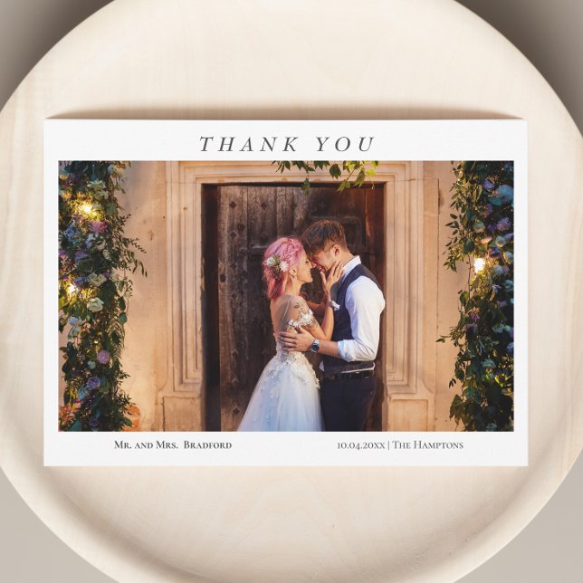Cartão De Agradecimento Mensagem fotográfica Elegante moderna Casamento (Criador carregado)