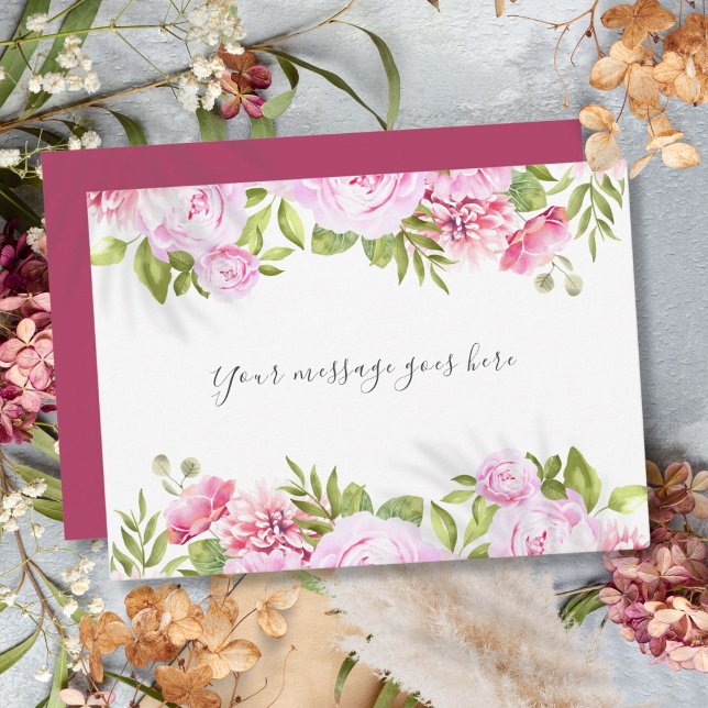 Cartão De Agradecimento Mensagem Personalizada Jardim de Rosas (Rose Garden Greenery Personalized Message Thank You Card)