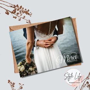 Cartão De Agradecimento Merci Beacoup Foto Casamento Obrigado