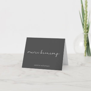 Cartão De Agradecimento Merci Beaucoup em Black Minimalist Personalizado