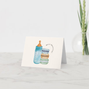 Cartão De Agradecimento Merci French Macarons & Milk Blue Baby Shower