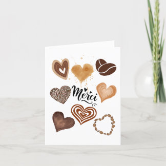 Cartão De Agradecimento Merci Word E Brown Hearts