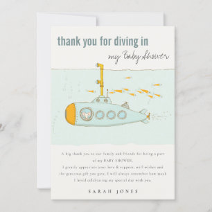 Cartão De Agradecimento Mergulho Em Chá de fraldas Submarino Submarino Sub