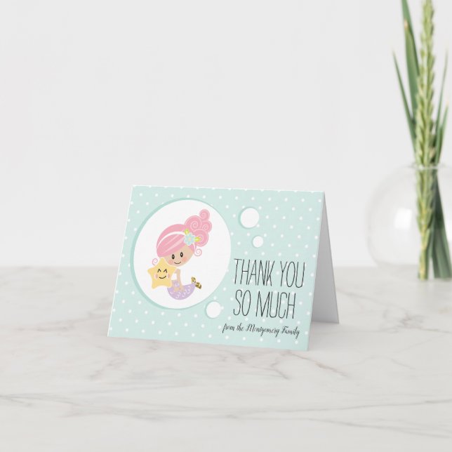 Cartão De Agradecimento Mermaid Baby Shower Thank You Notecards Light Skin (Frente)