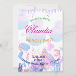 Cartão De Agradecimento Mermaid Birthday Invitation for Kids