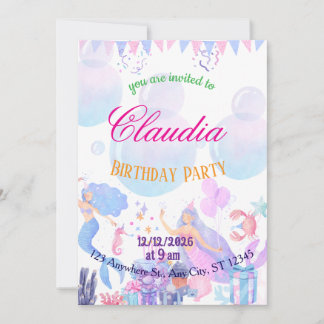 Cartão De Agradecimento Mermaid Birthday Invitation for Kids