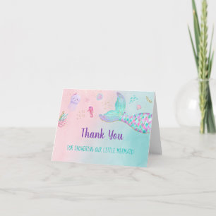 Cartão De Agradecimento Mermaid Pink Gold Under The Sea Baby Shower