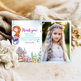 Cartão De Agradecimento Mermaid primeiro aniversario Party Oneder The Sea
