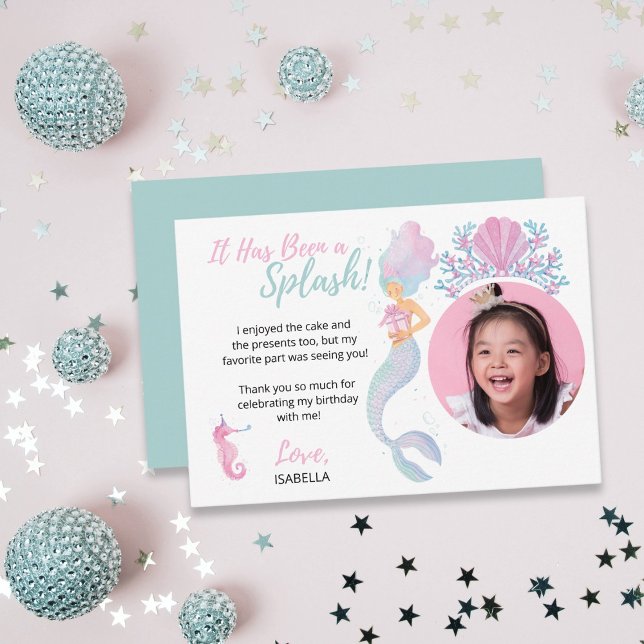 Cartão De Agradecimento Mermaid Princess Adventure Birthday (Criador carregado)