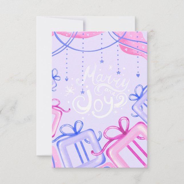 Cartão De Agradecimento Merry and Joy Pastel Holiday Card with Gift Boxes (Frente)