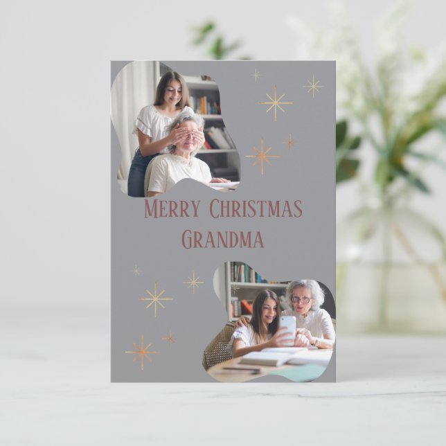 Cartão De Agradecimento Merry Christmas Grandma – Card with Your Photos (Em pé/Frente)