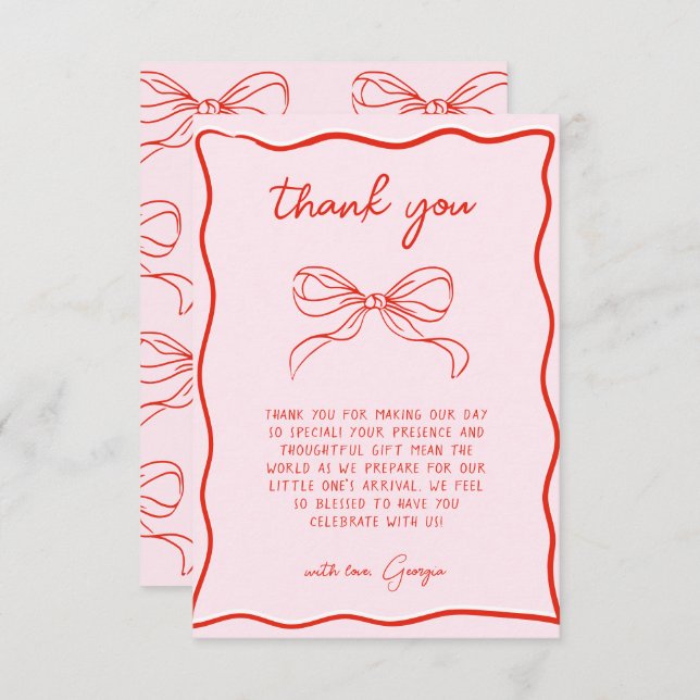 Cartão De Agradecimento Merry Little Baby Shower Hand Drawn Bow Thank You (Frente/Verso)
