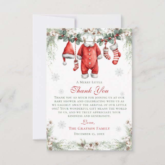 Cartão De Agradecimento Merry Little Baby Shower Santa Clothesline (Frente)