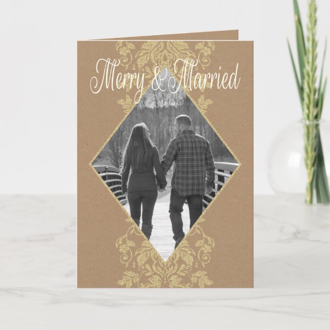 Cartão De Agradecimento Merry & Married Holiday Wedding Thank You (Frente)