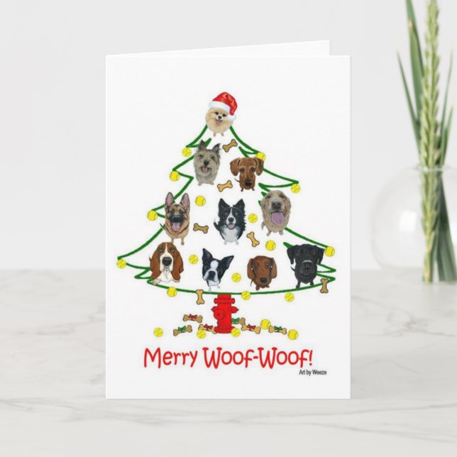 Cartão De Agradecimento Merry Woof-Woof Dog Breeds Christmas Card (Frente)