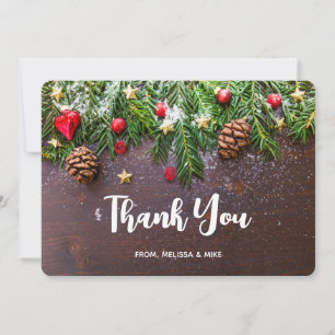 Cartão De Agradecimento Mesa de Natal russa com pinheiro e neve Obrigado