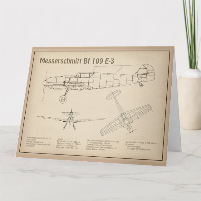 Cartão De Agradecimento Messerschmitt Bf 109 - Airplane Blueprint SD (Frente)