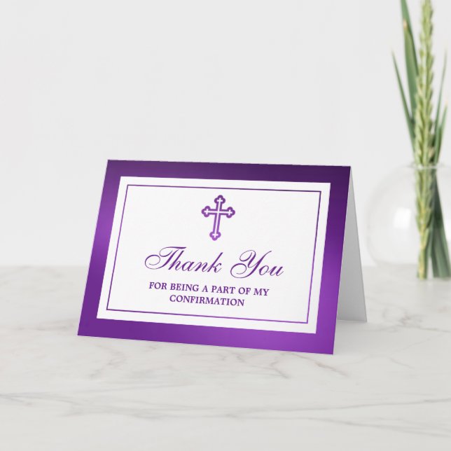 Cartão De Agradecimento Metallic Purple Cross Holy Communion/Confirmation (Frente)