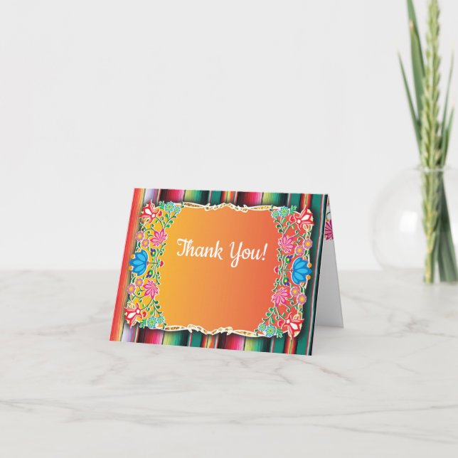 Cartão De Agradecimento Mexican Fiesta floral glitter thank you note (Frente)