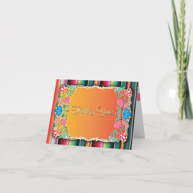 Cartão De Agradecimento Mexican Fiesta floral glitter thank you note (Frente)
