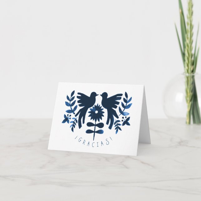 Cartão De Agradecimento Mexican Otomi Themed Wedding Thank-You Card - Navy (Frente)