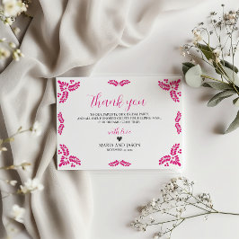 Cartão De Agradecimento Mexican Talavera Pink Floral Minimalist Wedding