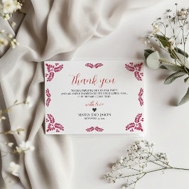 Cartão De Agradecimento Mexican Talavera Red Floral Minimalist Wedding