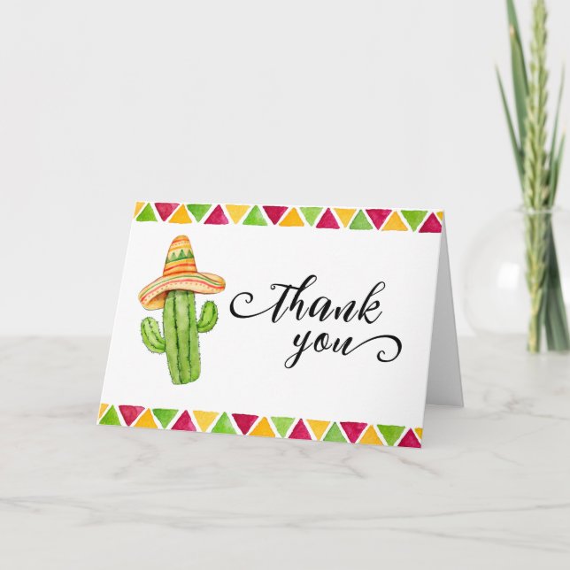Cartão De Agradecimento Mexicano Fiesta Cactus Taco Sobre Um Chá de fralda (Frente)