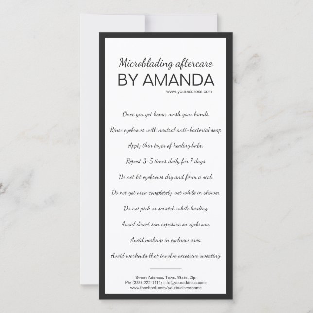 Cartão De Agradecimento Microblading Aftercare Simples Cabeça Branca Negra (Frente)
