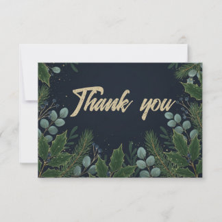 Cartão De Agradecimento Midnight Blue Winter Foliage Holiday Thank You