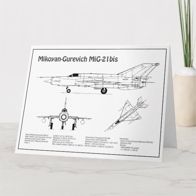 Cartão De Agradecimento MiG-21 bis - Planos de Blueprint do avião BD (Frente)